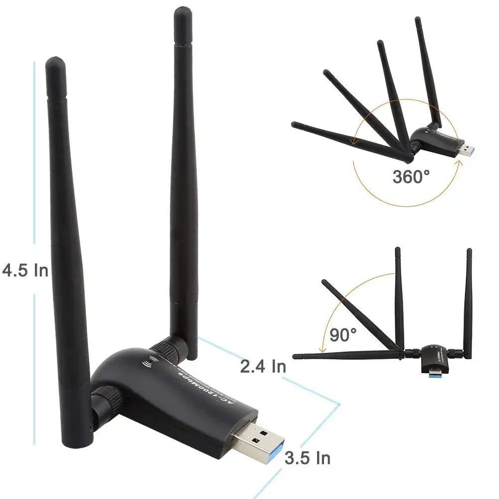 Беспроводной USB-адаптер Wi-Fi, 1200 Мбит/с, двухдиапазонный, 2,4 ГГц/300 Мбит/с, 5 ГГц/867 Мбит/с, двойные антенны с высоким коэффициентом усиления, 5 дБи, сетевой Wi-Fi USB 3.0