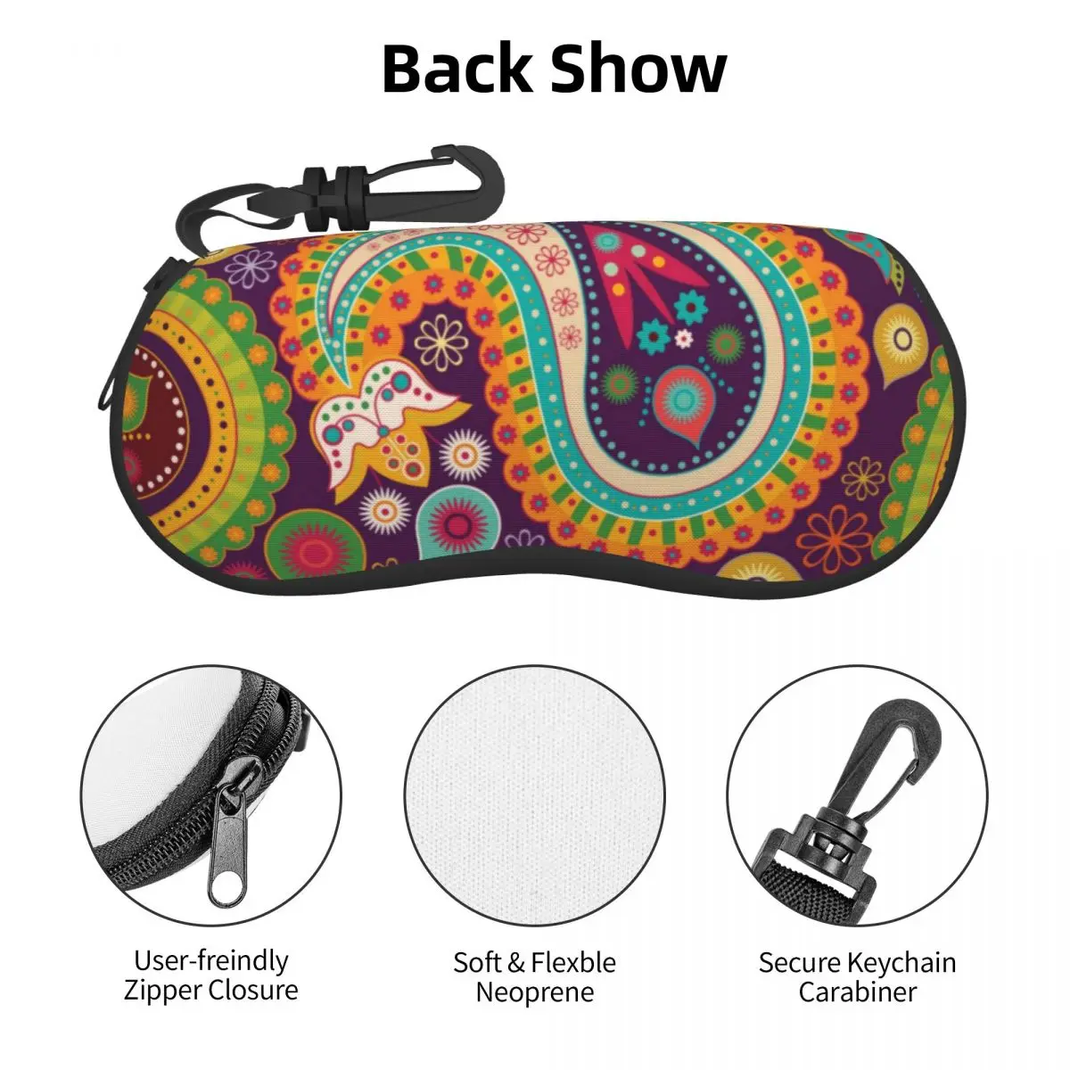 Retro Hippie Horizontal Glasses Case Paisley Bandanna Zip Male Female Sunglasses Pouch Pocket Fashion Eyewear Box