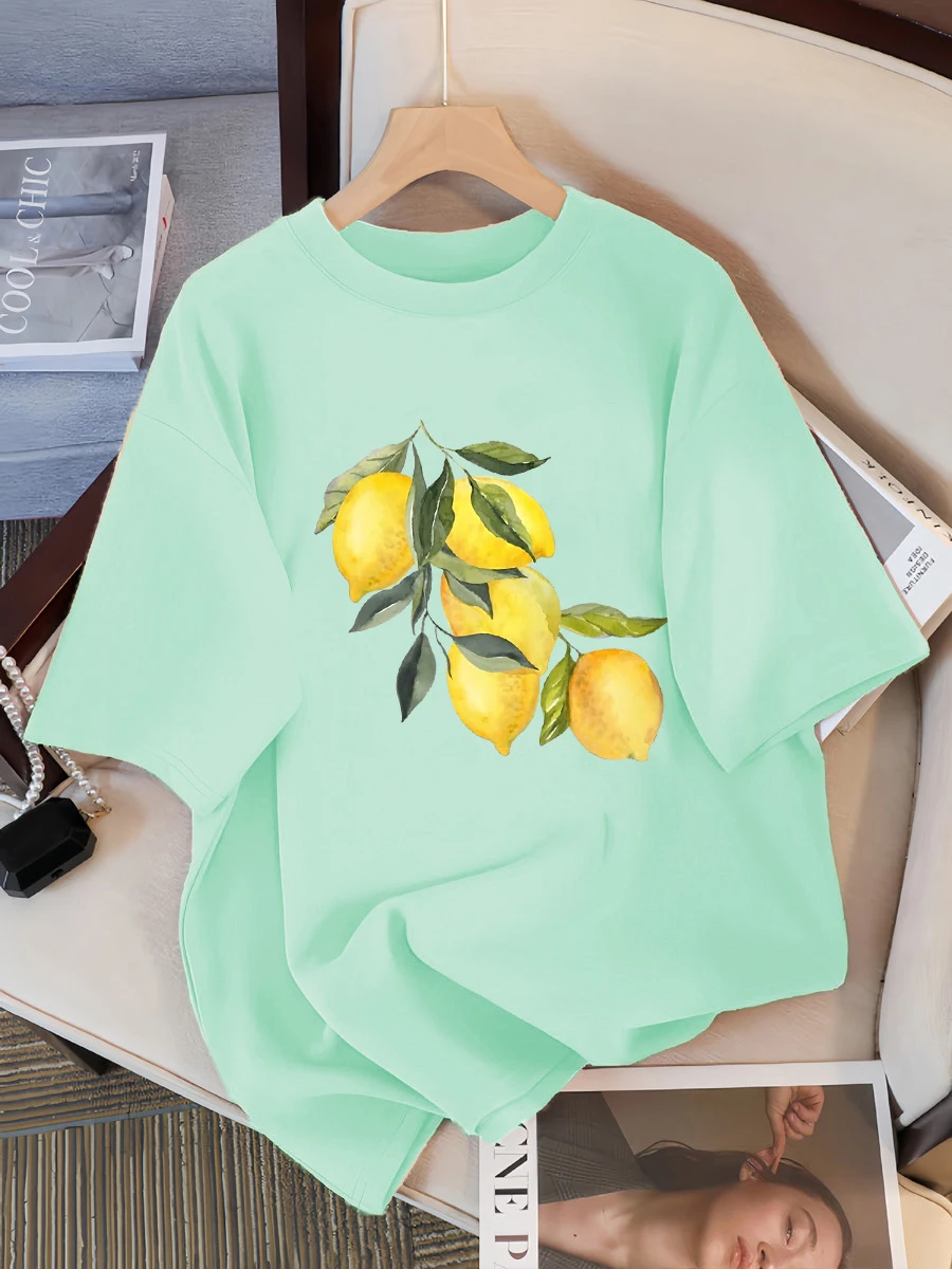 Creative Lemon Pattern T-Shirts Female Casual Soft Tops Fashion Cool Tee Clothing Cotton Street Summer Short Sleeve For Women