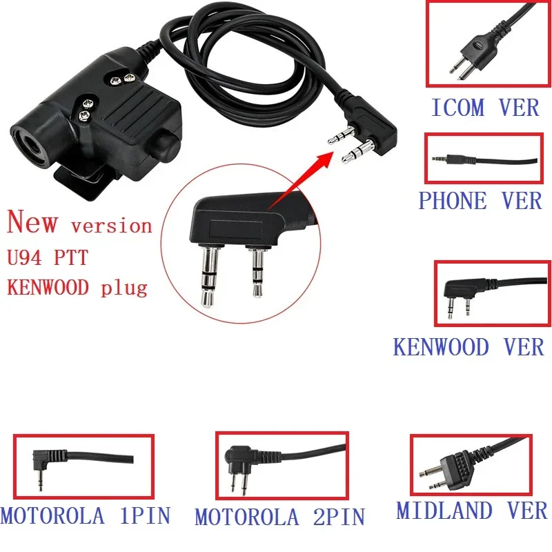 Adaptador de enchufe táctico U94 PTT Kenwood/teléfono para Peltor Comta/SordinTactical auriculares caza y tiro Baofeng UV-5R VU82 Radio