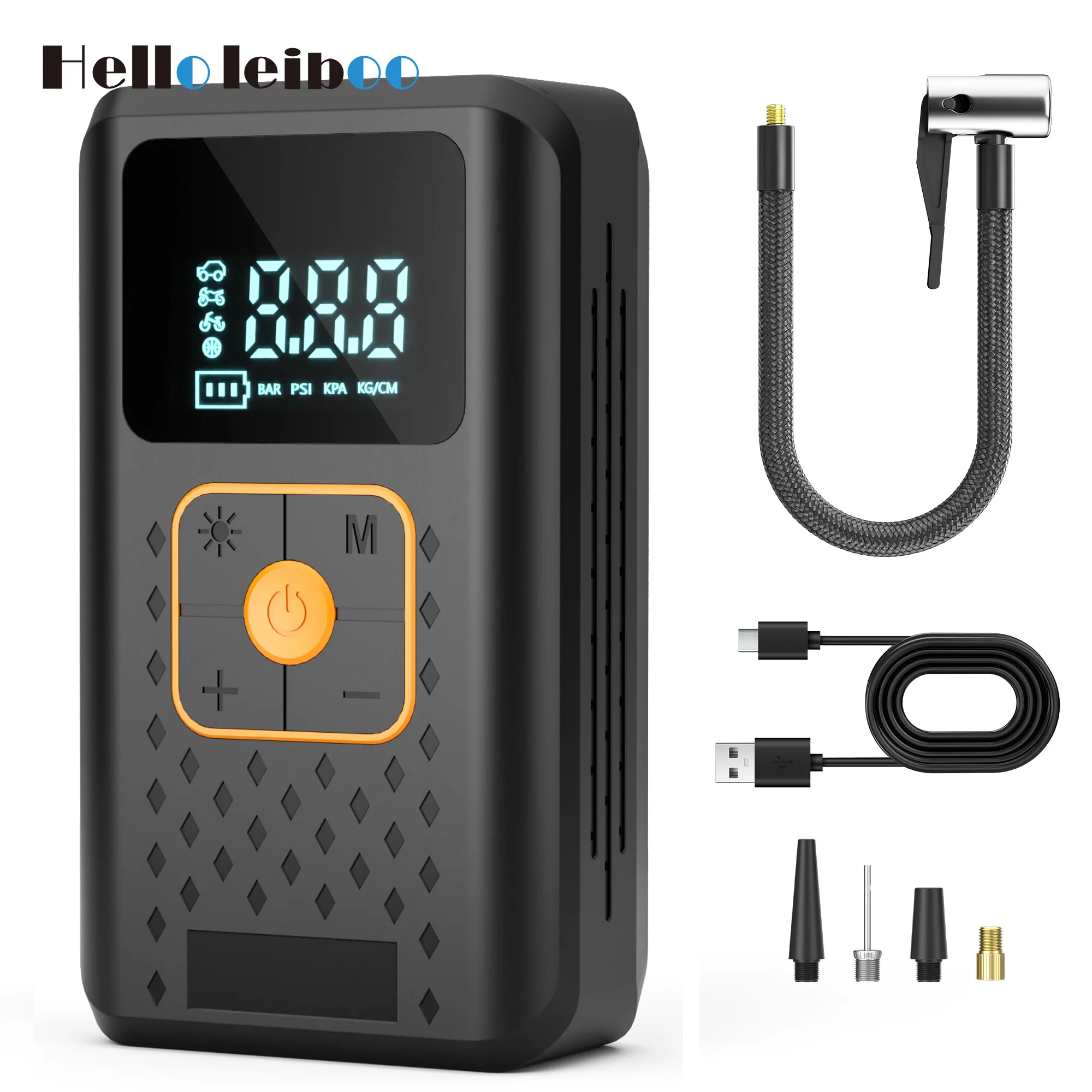 Compressor de Ar Sem Fio para Carro, Bomba de Ar com Display Digital, Inflador Elétrico de Pneus para Motocicleta, Bicicleta e Carro com Iluminação