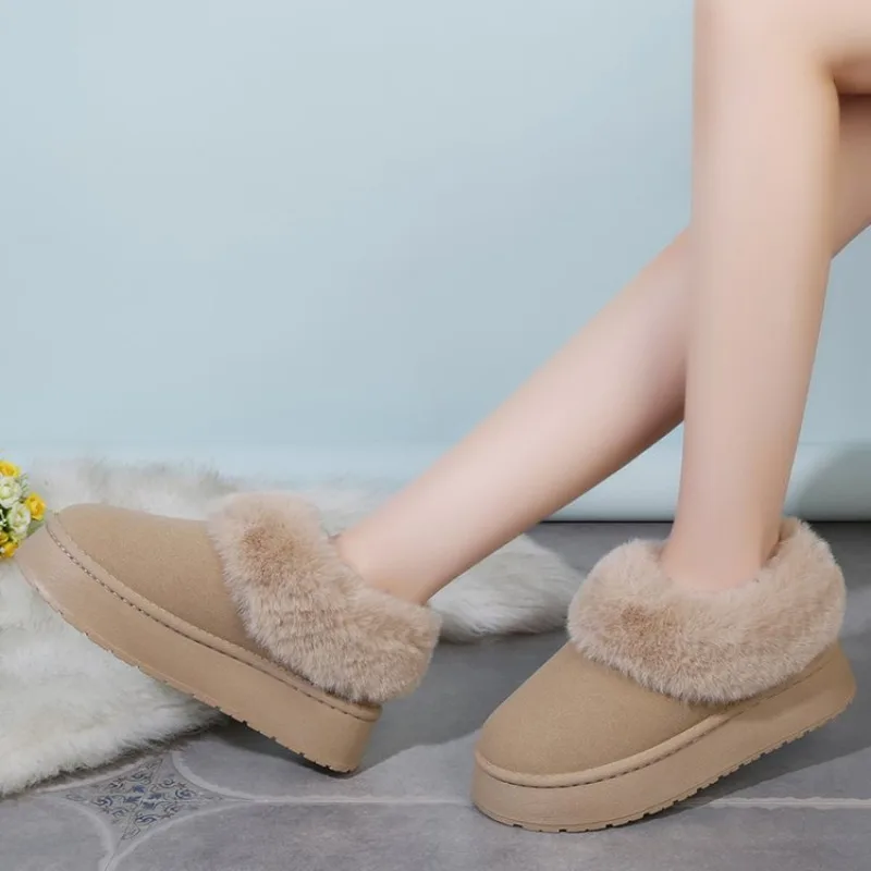 Ankle Boots for Women Women Boots Genuine Leather Real Fox Fur Winter Shoes Warm Black Round Toe Casual  Female Snow Boots