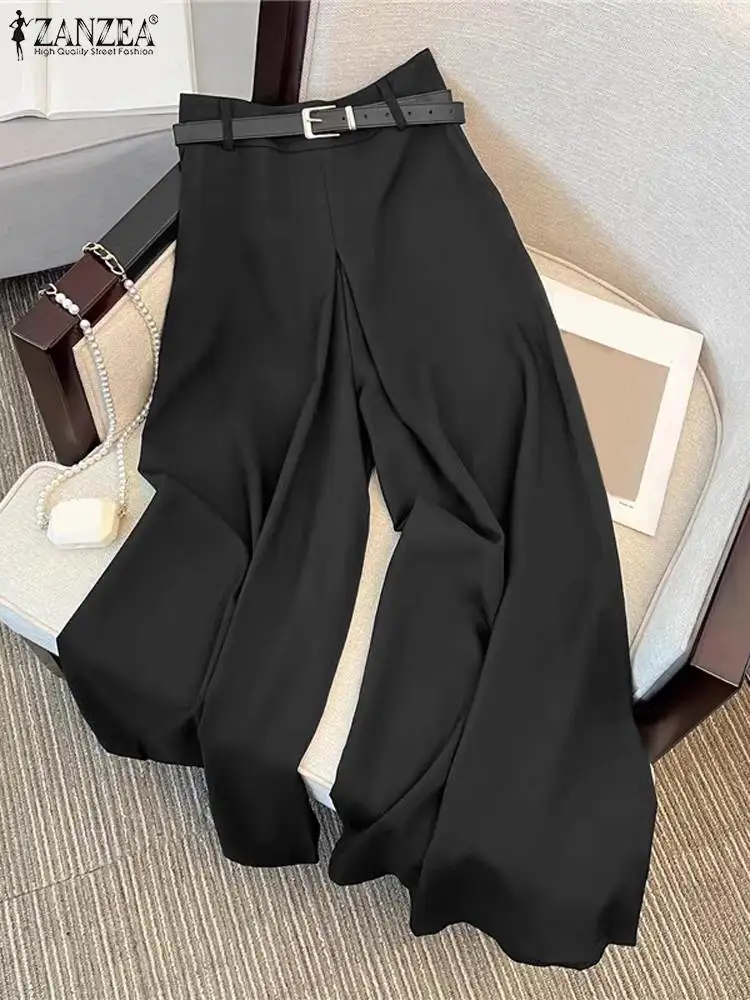 ZANZEA 2024 Autumn Women Wide Leg Pants Fashion High Waist Pants Casual Solid Color Pleated Office Elegant Long Trousers Femme