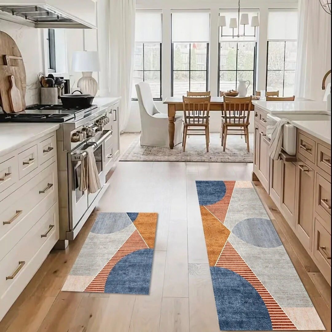 

Абстрактный геометрический ковер для кухни, длинный коврик для ресторана, фланелевый напольный коврик, художественный коврик для прихожей, простой противоскользящий коврик для входа на веранду