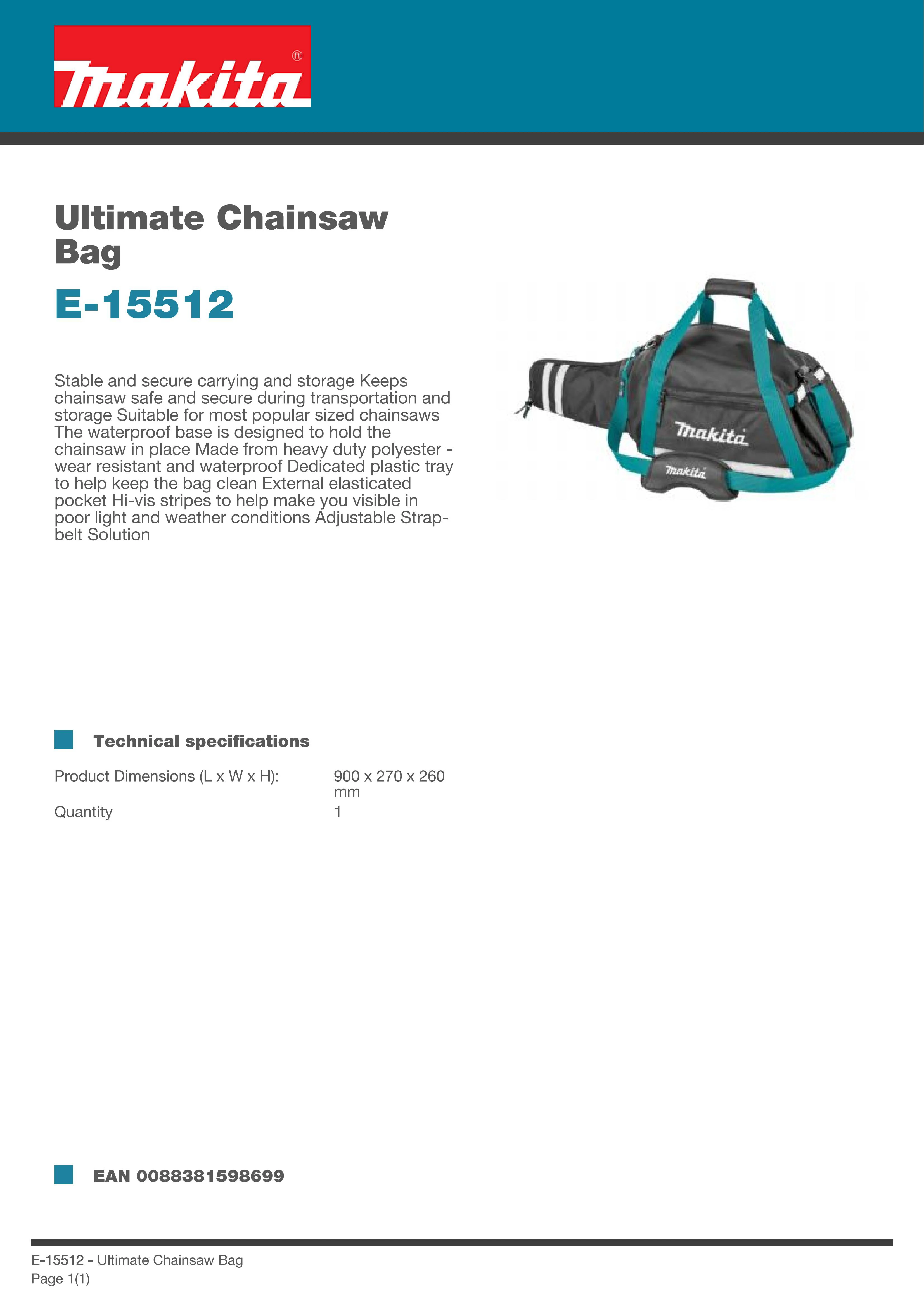 Makita E-15512 Ultimate Chainsaw Bag Power Tool Accessories