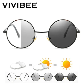 VIVIBEE Photochromic Mens 블루 라이트 블로킹 안경 레트로 UV400 안티 글레어 라운드 컬러 선글라스 컴퓨터 쉐이드 변경  Best5
