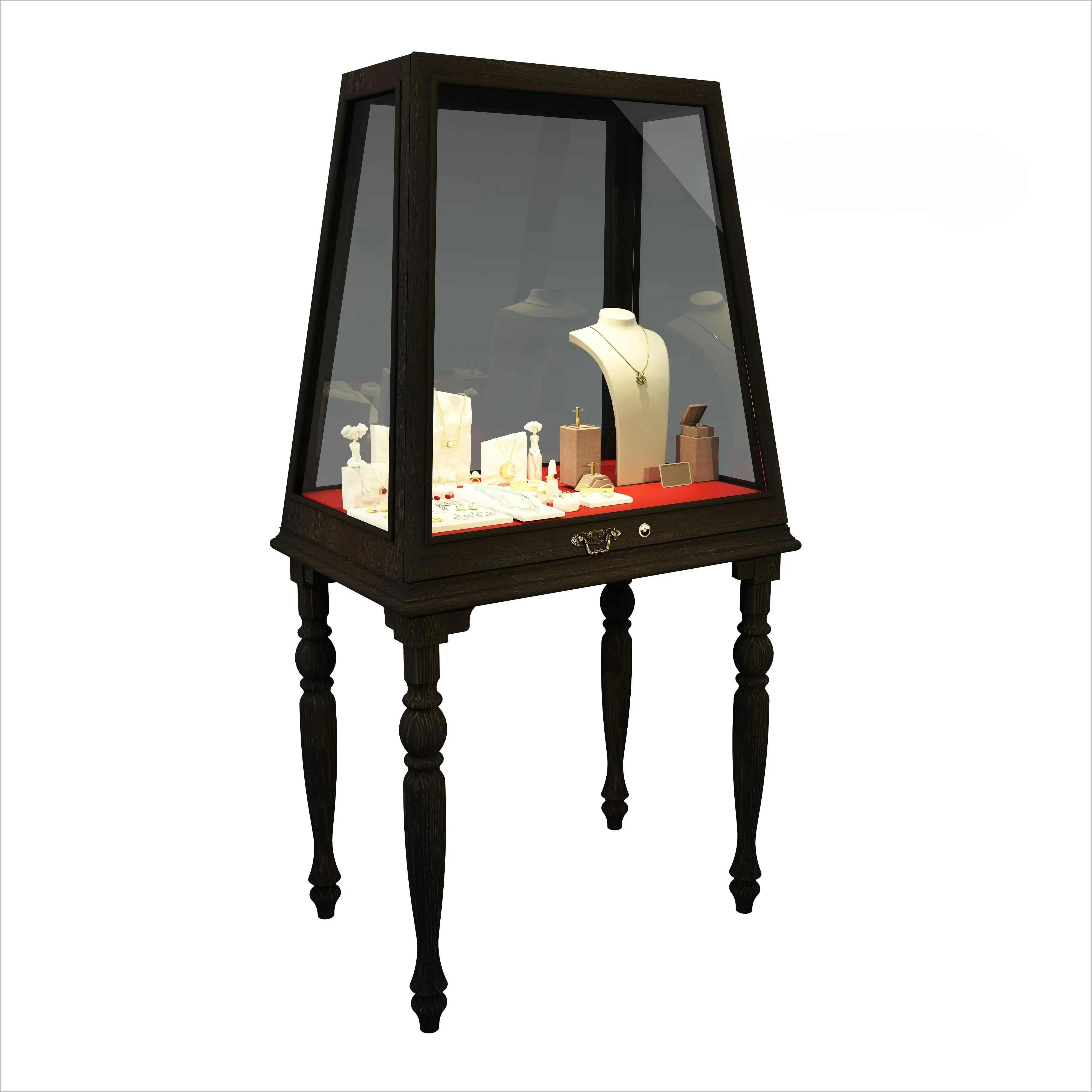 

Retro style wood glass commercial with lighting jewelry collection store Nakajima display storage cabinet