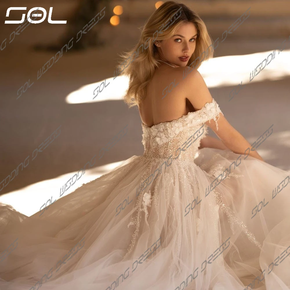 SOL Off The Shoulder Lace Appliques Vestidos De Casamento De Tule, Elegante Backless Sereia Vestidos De Noiva, Robes De Noiva