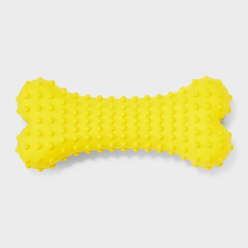 

Rubber Bone Dog Chew Toy for Moderate Chewers Raised Dots Texture Fetch Tug of War Play Durable Yellow Pet Toy