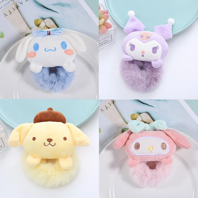 Sanrio Plush Hair Band for Kids, Brinquedo bonito, Pompom, Purin Headdress, My Melody, Cinnamoroll, Hello Kitty, Presentes de aniversário para meninas, Novo, 2024