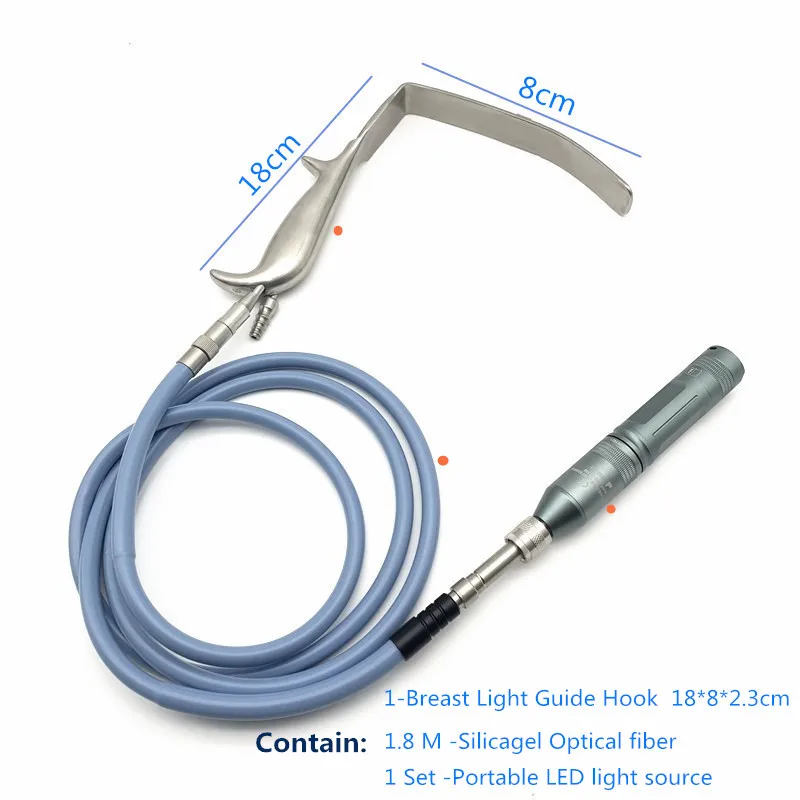 

Breast Retractor with Light and Fiber Set Guide Hook Nasal Hook Wrinkle Removal Hook LED Light Source Plastic Surgery Instrument