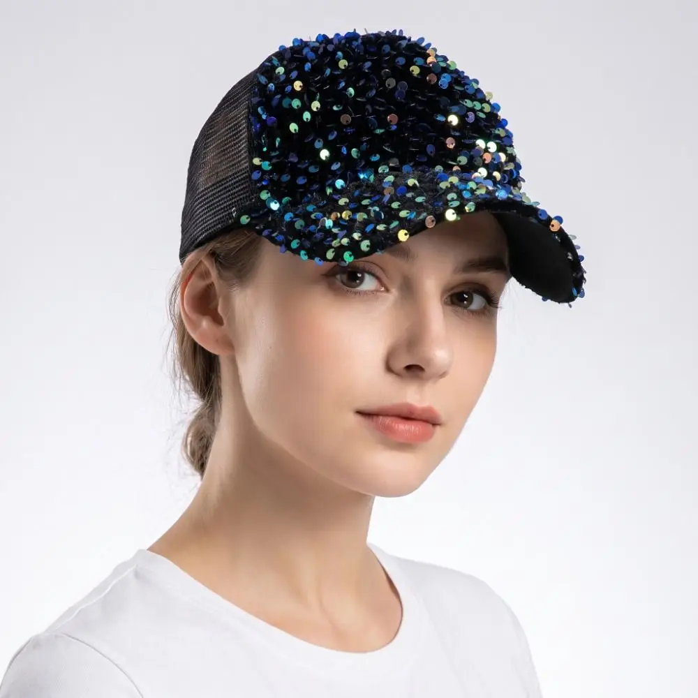 Korean Blingbling Sequins Baseball Cap Shiny Sunshade Sequin Baseball Hat Breathable Creative Sun Hat Role Play Prop