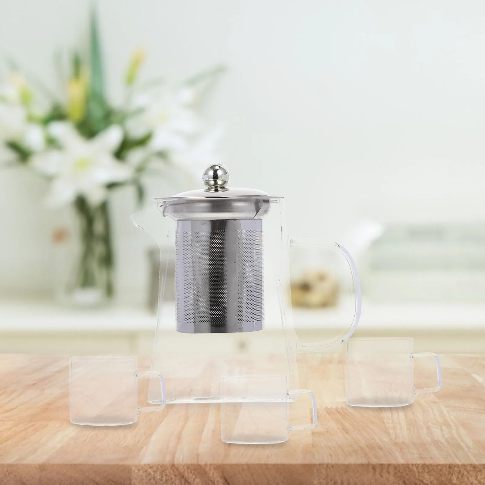 

Glass Tea Kettle Set with Removable Filter Ergonomic Handle Design Heat Resistant Teaware for Daily Use Includes Serving Cups