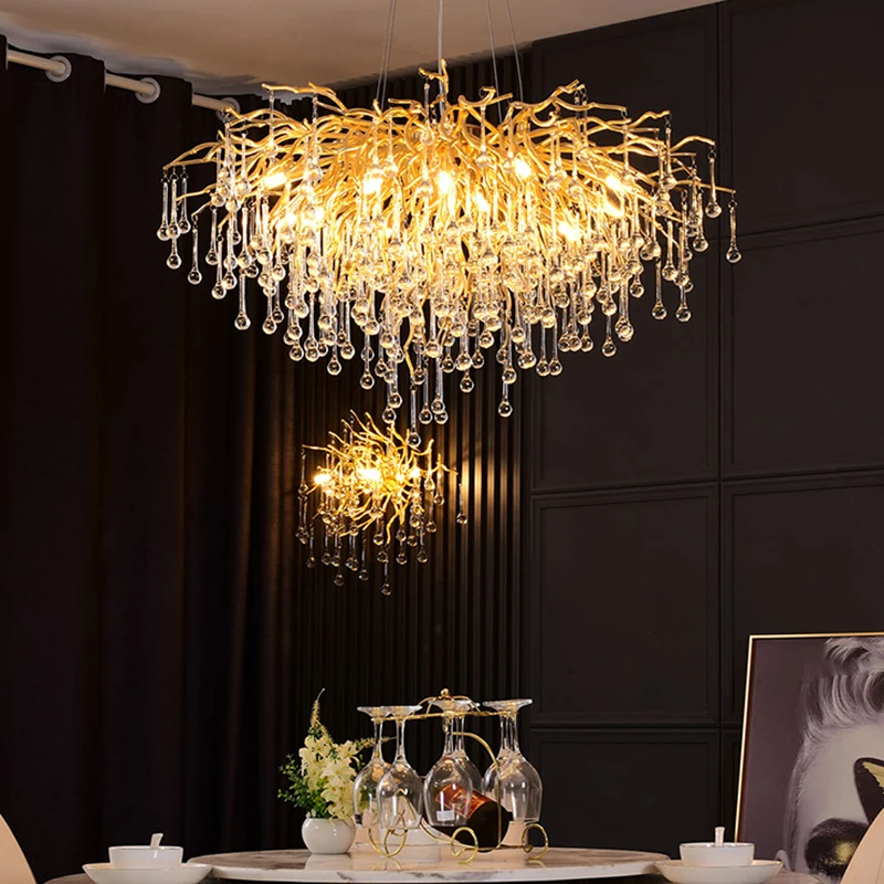 

Luxury Crystal Pendant Light Modern Gold Glass Ceiling Lamp for Living Room Indoor Lighting Led Chandelier Home Decor Lustre