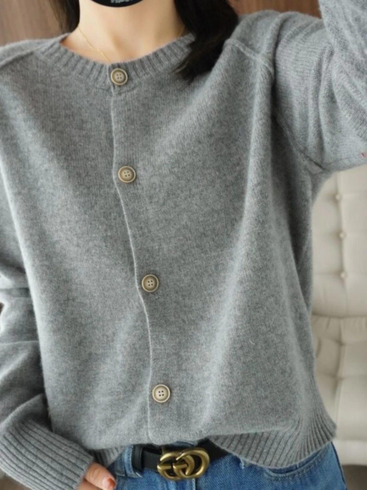 Faionable malha solta redonda Ne Open Cardigan suéter feminino pequeno agasalho outono marca superior botão commute Sle longo...