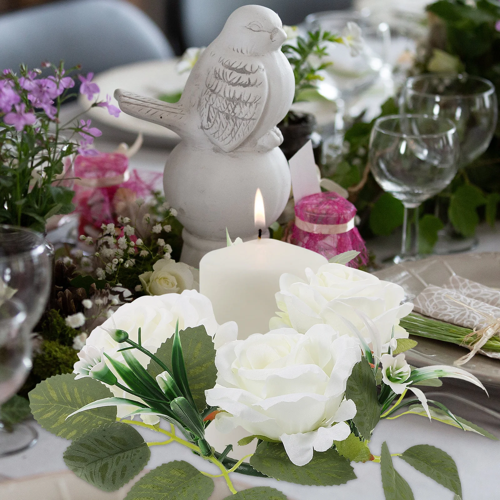 

Mini Wreath for Table Decor Artificial Rose Flower Ring Bright Color Craftsmanship Wedding Centerpieces Dormitory Hotel