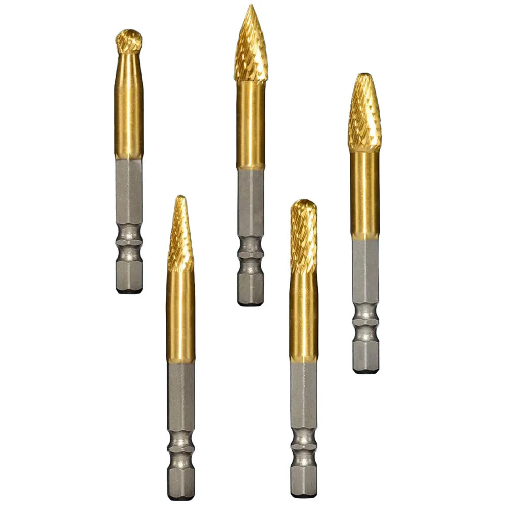 5 pçs arquivo rotativo broca 1/4 Polegada hexágono haste carboneto arquivo rotativo rebarbas gravura moagem polimento para metal madeira