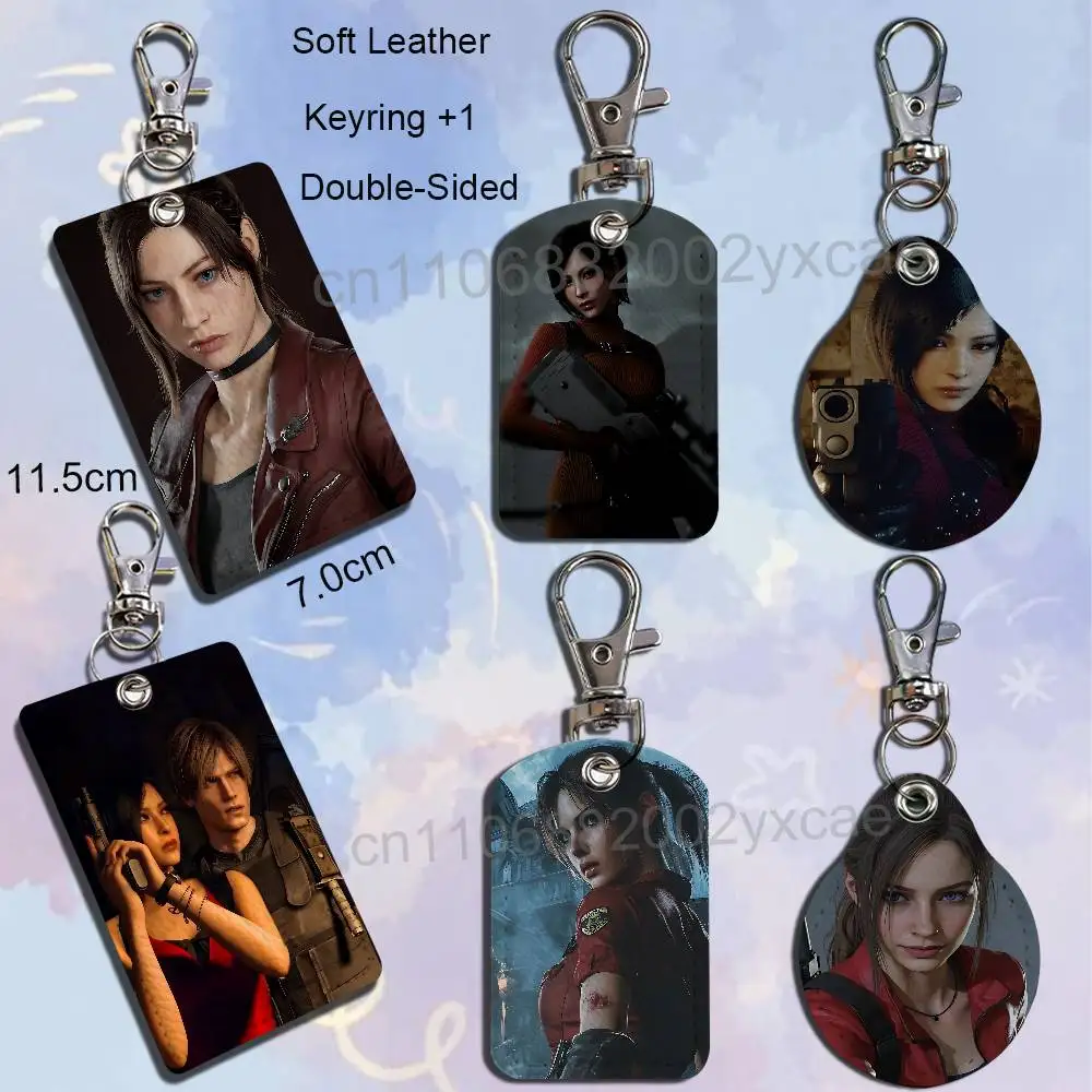Claire Redfield Ada Wong Leon Resident Evil Rectangle ID Card Case Keychain Access Card Bag Key Tag Ring Leather Card Holder