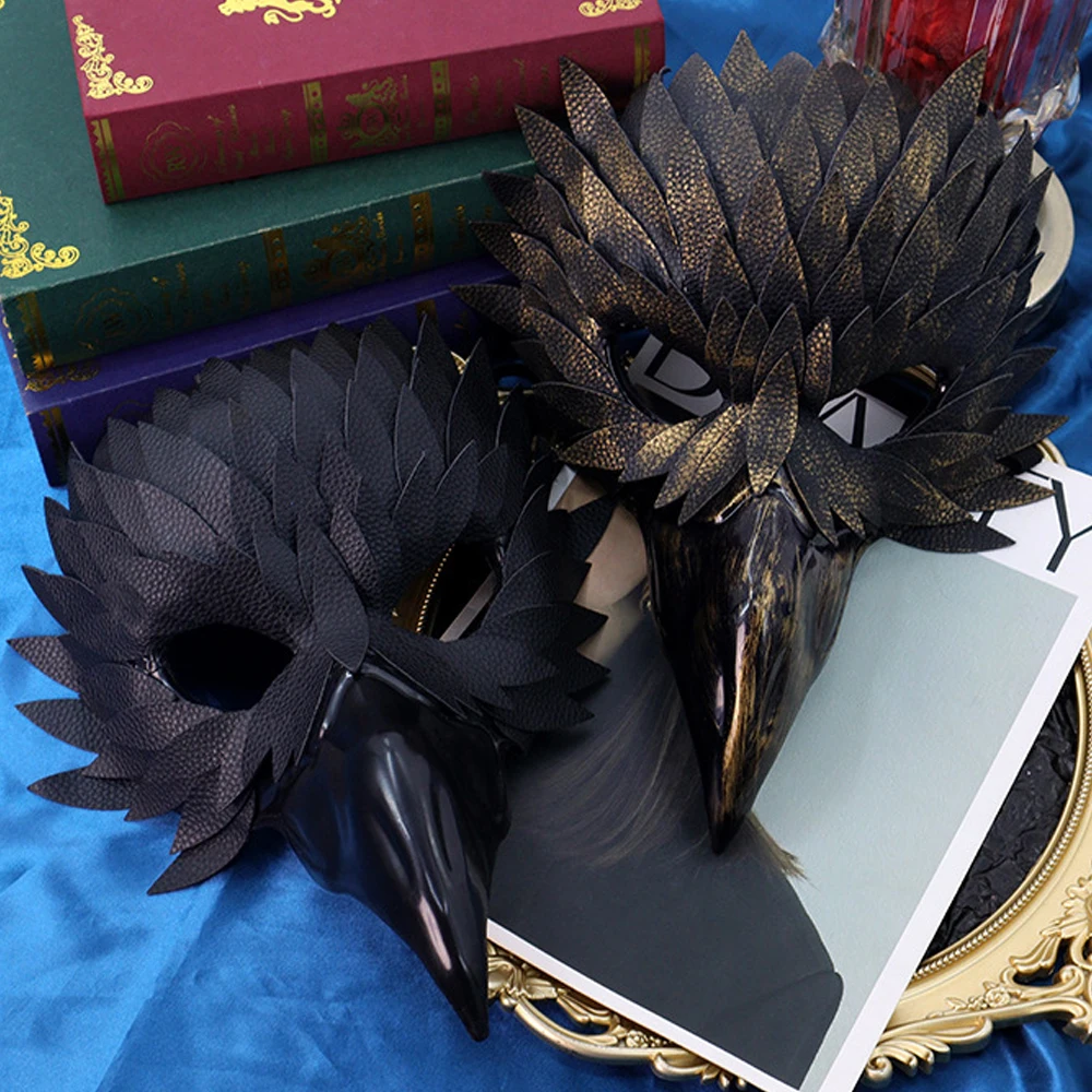 Feather Bird Beak Eagle Half Face Mask Cosplay Animal Bird Mouth Leather Masks Halloween Carnival Party Costume Props