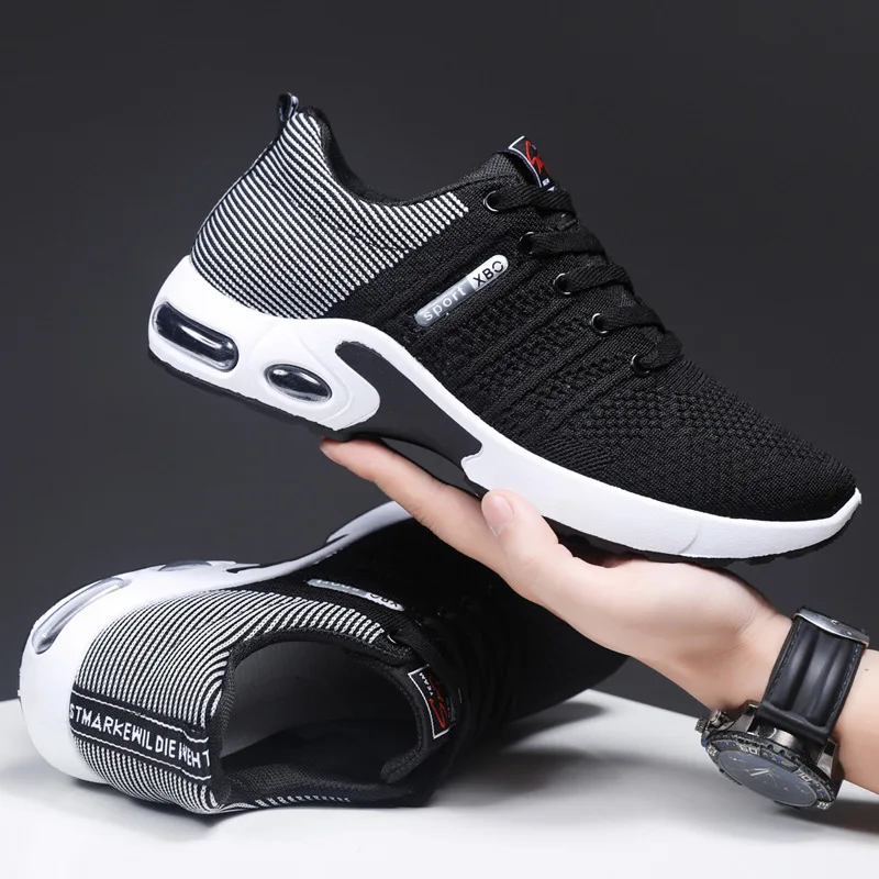 Men's Sports Sneakers Lace Up Breathable Knit Comfortable Lightweight Walking Shoes Cushioned Sole Daily Shoes
