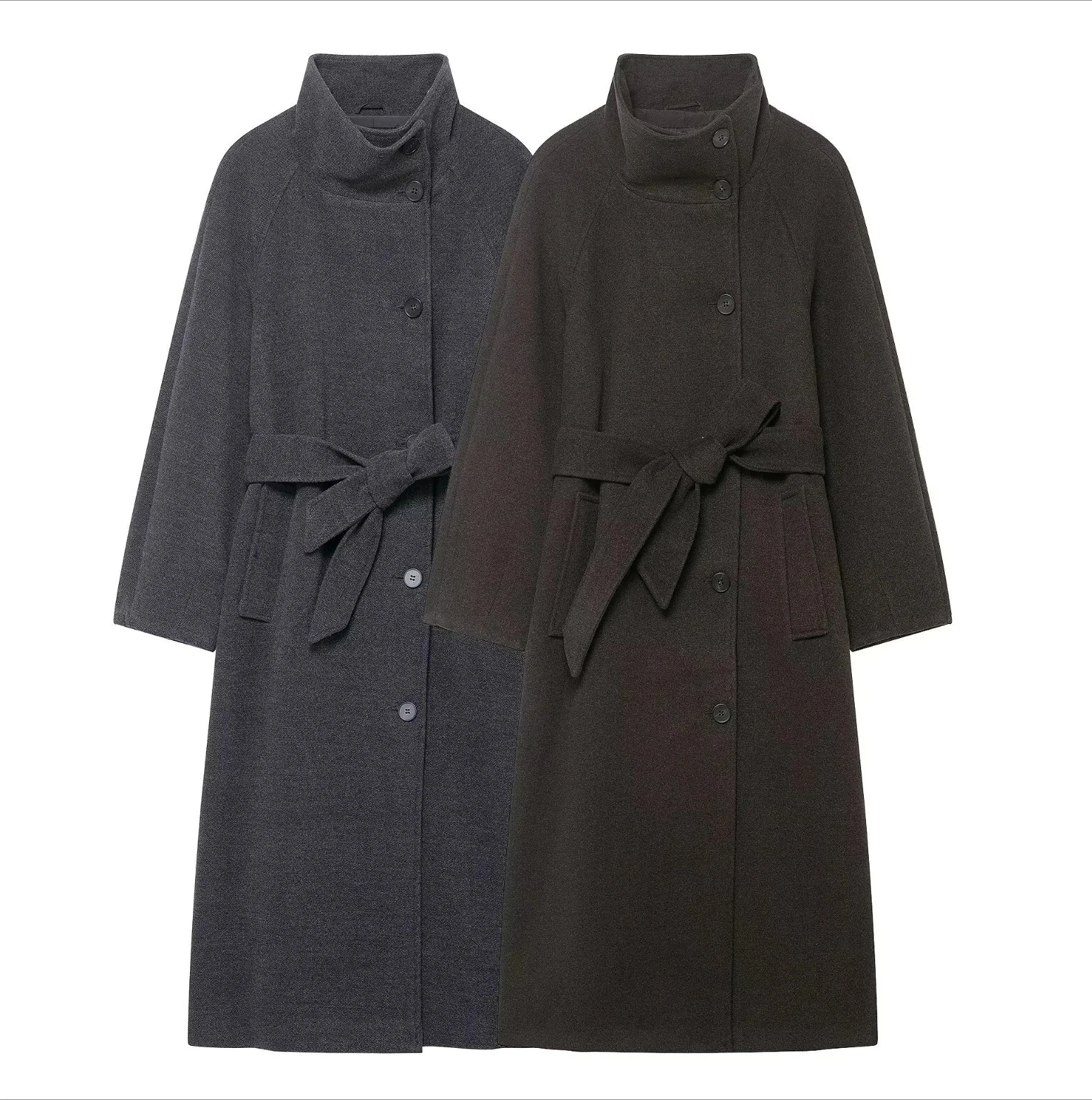 

New Women's Casual Fashion Simple Commuting High-End Temperament Soft Stand Collar Belted Coat