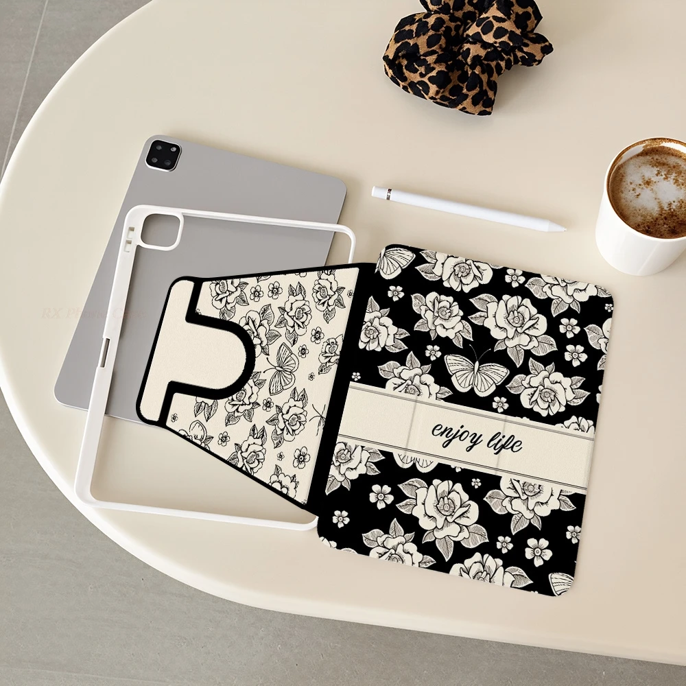 Ins Butterfly Rose Table Case For Samsung Tab S9 Plus S9 FE Plus S10 Plus A9 A11 Plus S7 Plus S8 Plus A8 S7 FE S6 Lite Tri-fold 4