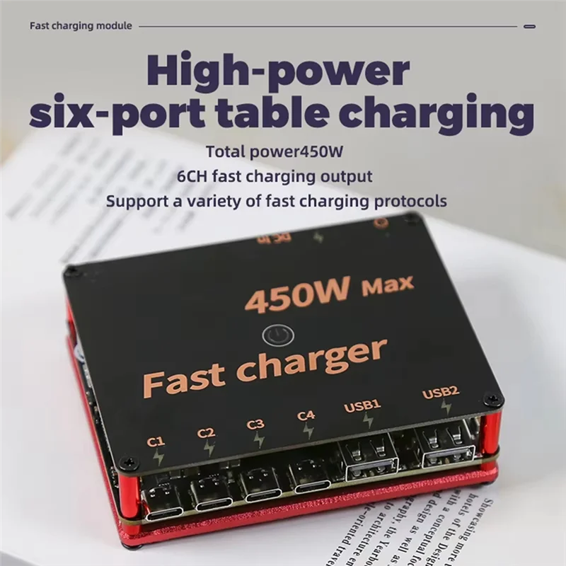 450W Six-Way High Power Simple CNC Quick Charge Indicator Shell Mechanical Style Fast Charging Desktop Charger-B12B