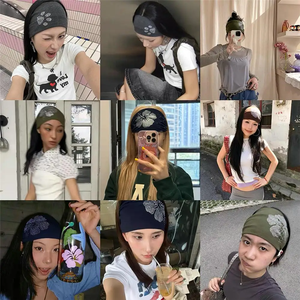 عصابة رأس عصرية واسعة من حجر الراين قابلة للتمدد وعصرية بلون سادة عمامة متعددة الاستخدامات للنساء