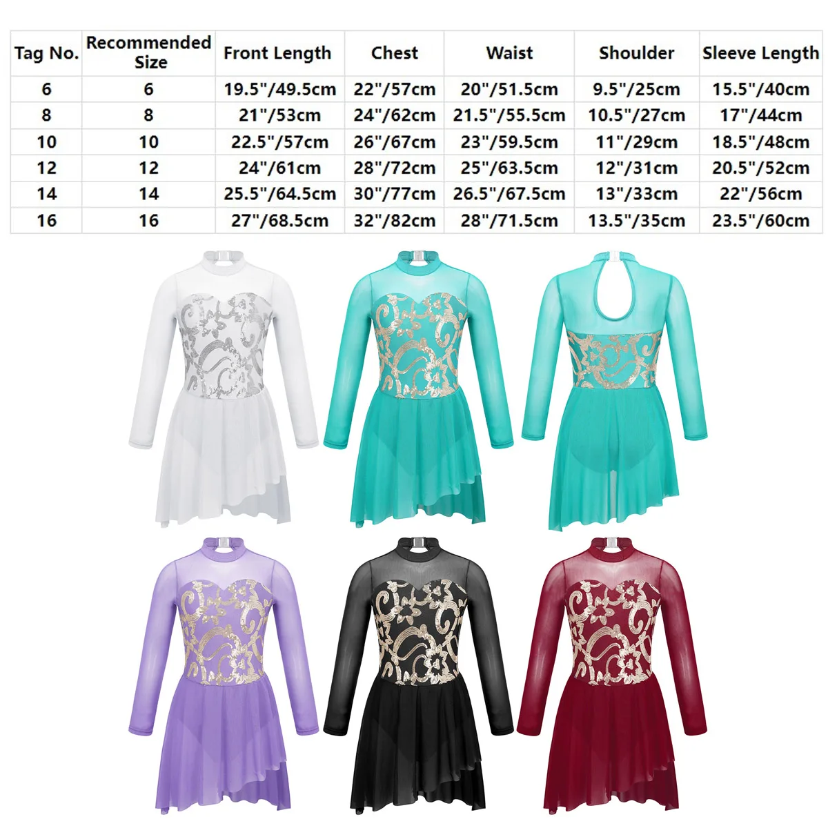 Kids Girls Figure Ice Skating Dress maniche lunghe strass ginnastica body Ballet Dress Ballroom Competition Dancewear