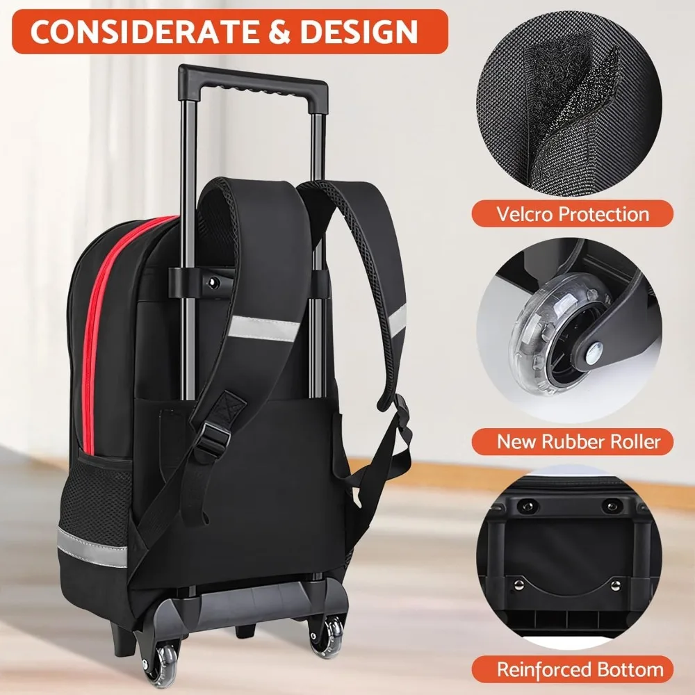 3PCS Kids Rolling Backpack for Boys Gamer Roller Wheels Bookbag with Lunch Box Travel Lightweight Roller School Bag for Teen - view 3