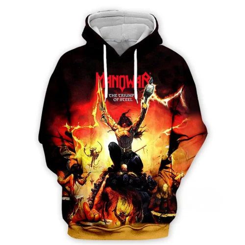 남녀공용 클래식 록 Manowar 후드, 3D 프린팅, 힙합 스포츠 풀오버, 유니섹스 스트리트 캐주얼 재킷, 루즈 패션