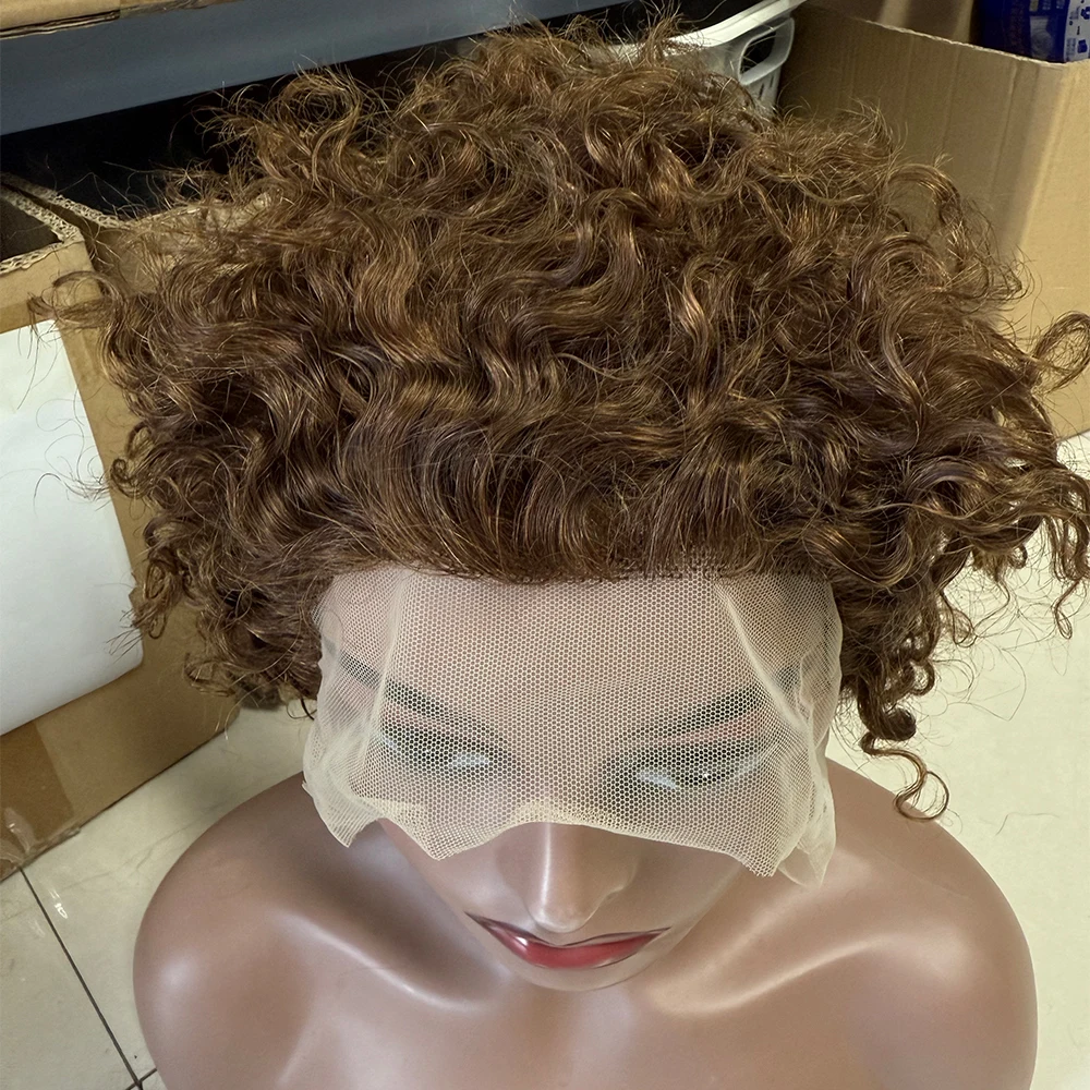 

4 # Кудрявый парик Пикси, человеческие волосы, шоколадно-коричневый, 13x1, прозрачные парики на шнурке, бразильские парики Remy из 100% человеческих волос для чернокожих женщин