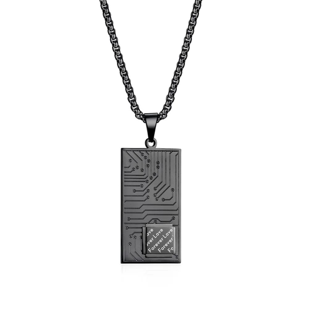 Stainless Steel Rectangular Forever Love Circuit Board Chip Pendant Poker King Queen Gear Lovers Birthday Jewelry Necklaces