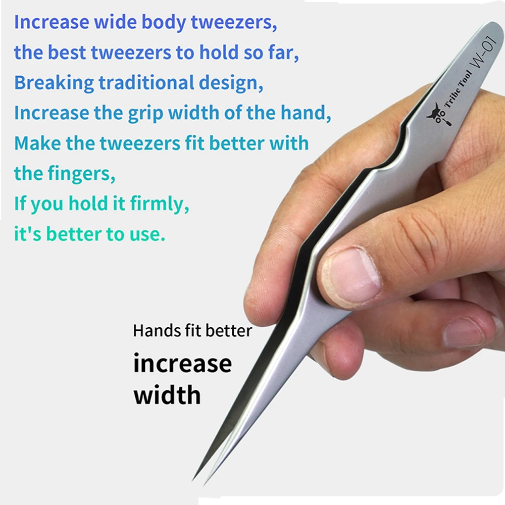 Tribe Tool W-01 High-Hardness Wide Body Tweezers Corrosion-Resistant for Mobile Phone Repair PCB Chip Screws Clamping Tools
