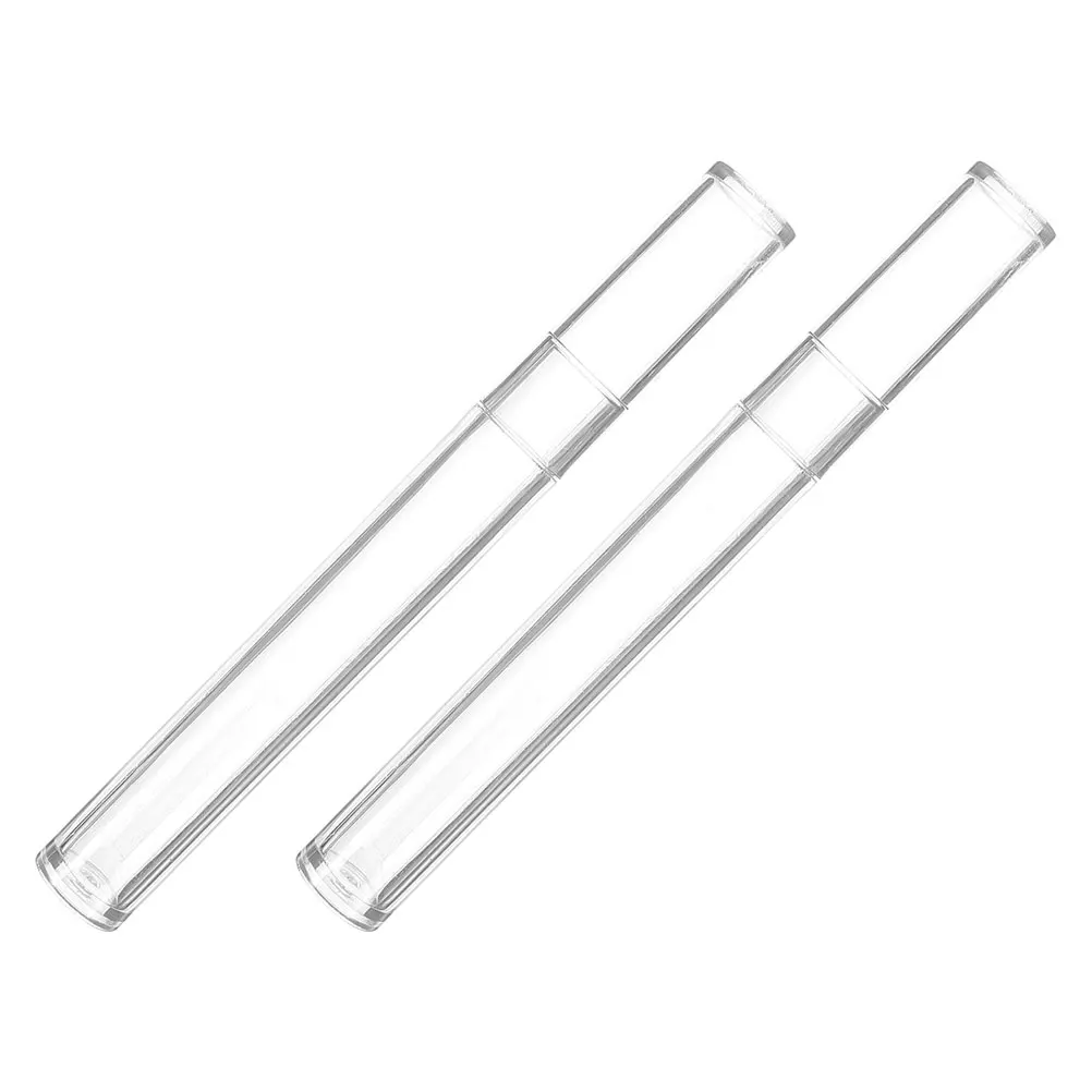 2pcs Clear Plastic Tube Storage Caps Cylindrical Round Design For Eyelash Tweezers Organizer Portable Travel Holder Bead Craft