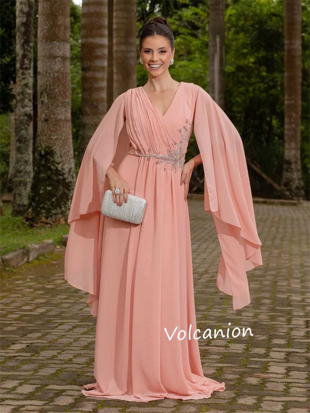 تخصيص الشيفون نمط الديكور الطية ألف خط الخامس الرقبة فساتين طويلة مخصصة مناسبة حفلة موسيقية أحجام رسمية رائعة المتاحة