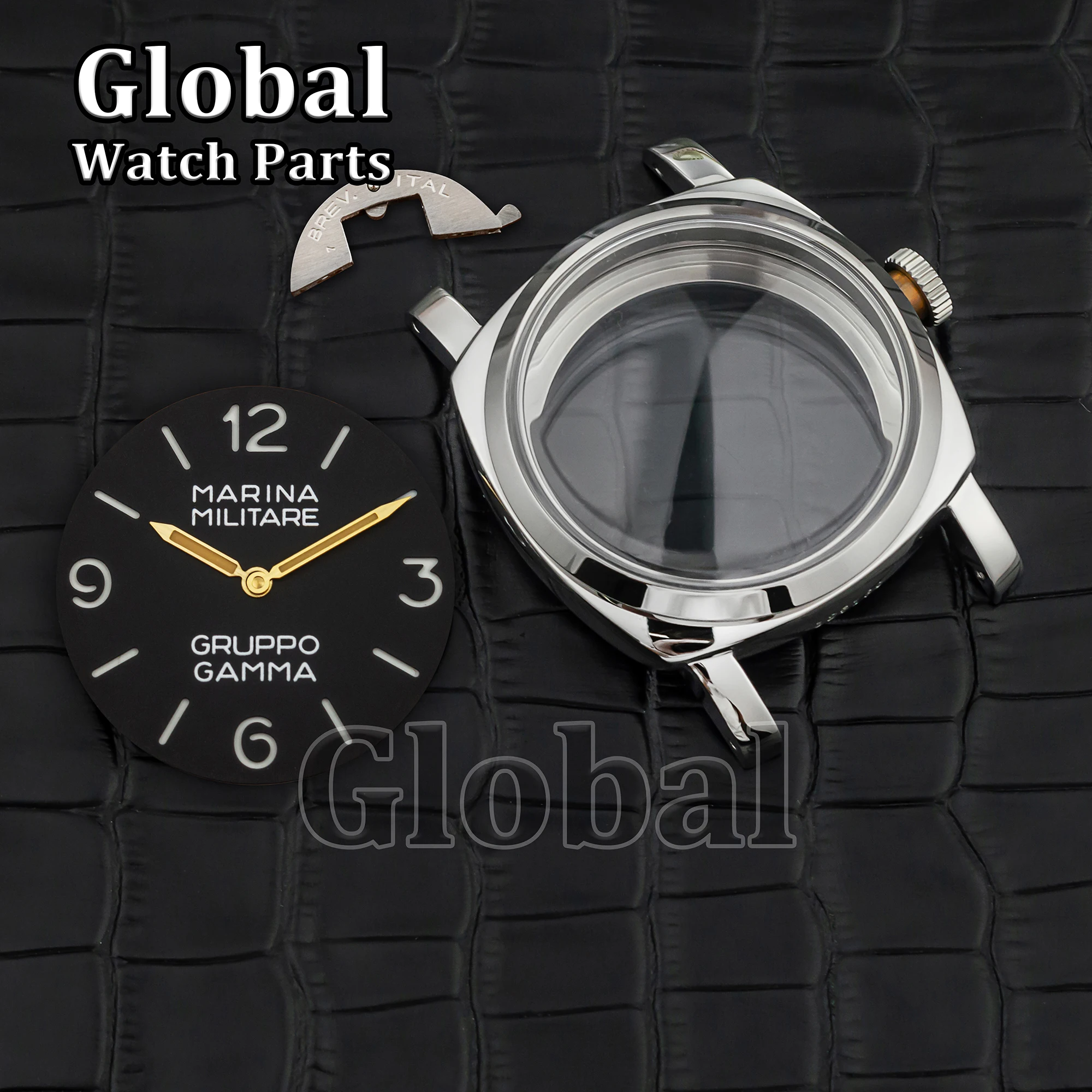 47mm for PAM 6152 Retro Stainless Steel Watch Case Dial Luminous Hands Fit ETA6497/6498 ST3600 Mechanical Movement Mod Parts