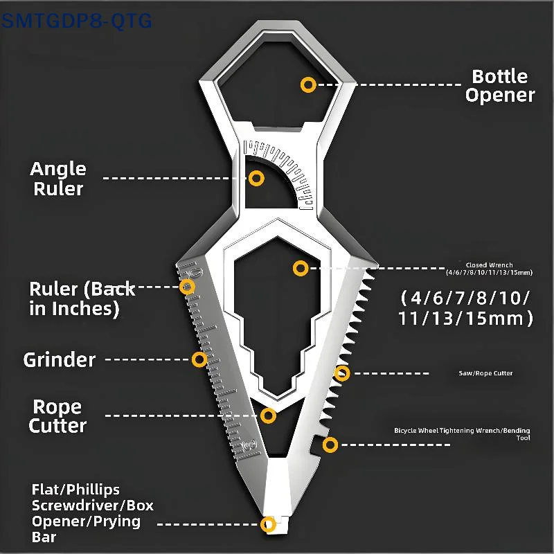 NEW 9-in-1 Stainless Steel Keychain, Portable Bottle Opener, Protractor, Ruler, Screwdriver, Wrench, Pocket EDC Tool.