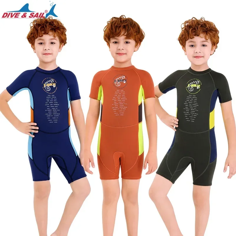 Children's 2.5MM Wetsuit One-piece Diving Suit Boy's Short Sleeve Cold Proof Anti-jellyfish Warm Bathing Snorkeling Surfing Suit