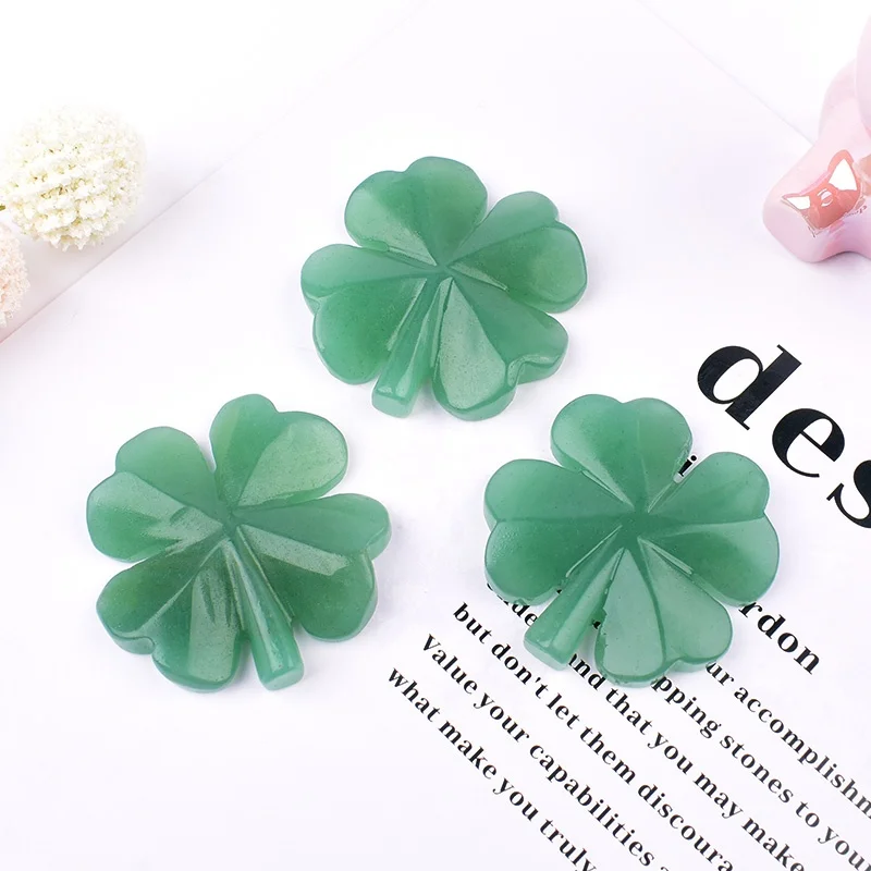 1PC Natural Crystal Stone Aventurine lucky Four Leaf Clover Decoration Reiki Ore Mineral Crafts Healing Home Decor DIY Gift