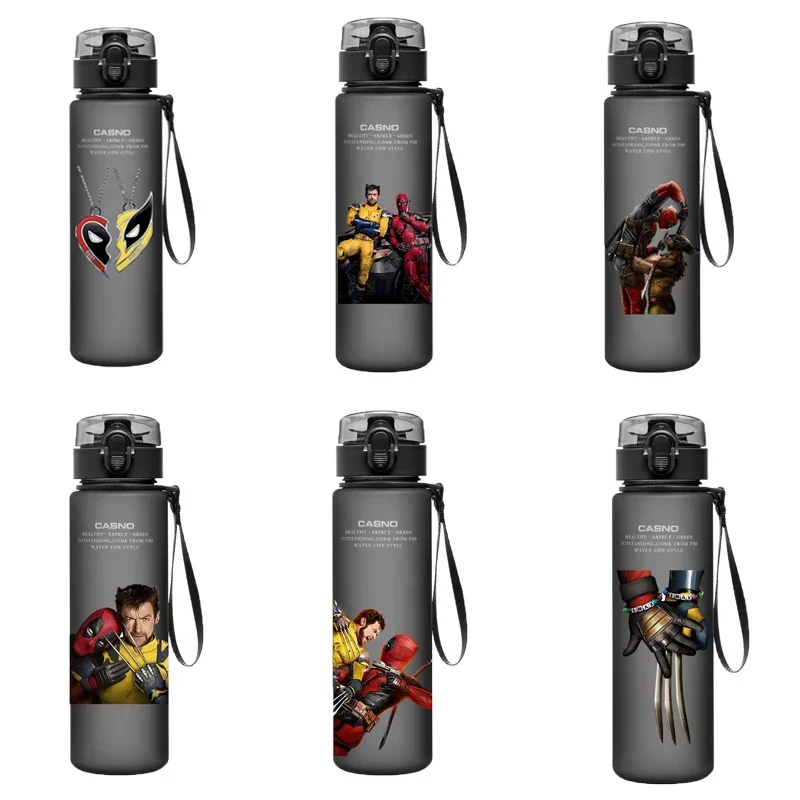 Garrafa de água com capacidade para 560 ml, com design do colar de Deadpool e Wolverine, personagens do filme Marvel, ideal para atividades ao ar livre e desportivas, com grande capacidade, perfeita como presente de aniversário para fãs.