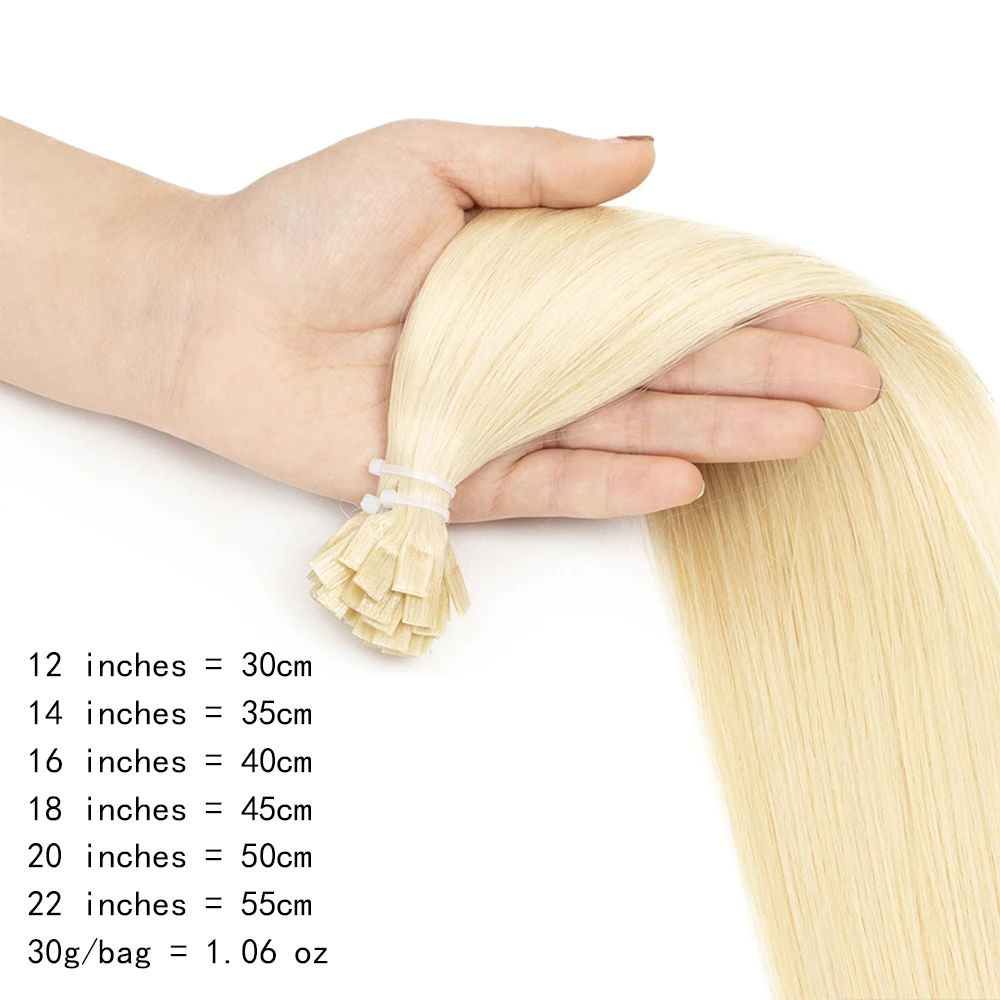 12-20 بوصة طرف مسطح وصلات شعر شعر الإنسان الانصهار وصلات شعر نصائح مسطحة الطبيعية الأسود طرف مسطح ريمي الشعر البشري