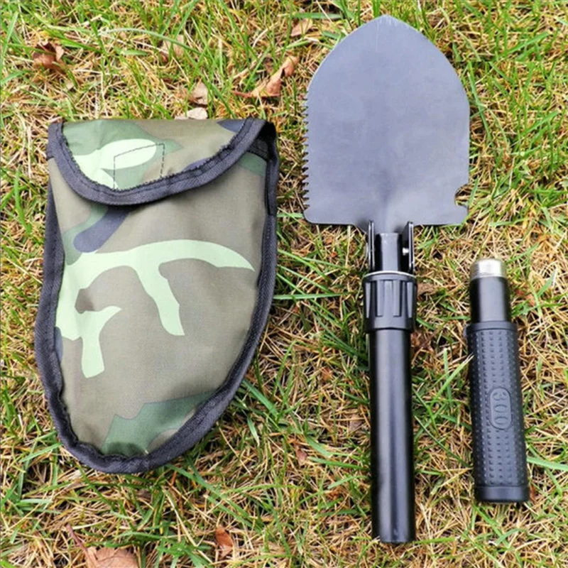Multifunctional Foldable Entrenching Shovel High Carbon Steel Dual Use Shovel Pick Stainless Steel Parts Camo Bag Outdoor Campin