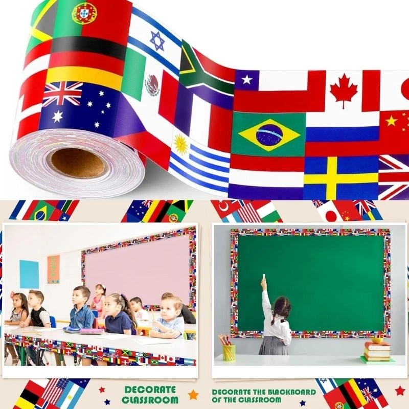 

18m National Flags Border Sticker 75mm Wide Whiteboard Decorative Border Sticker