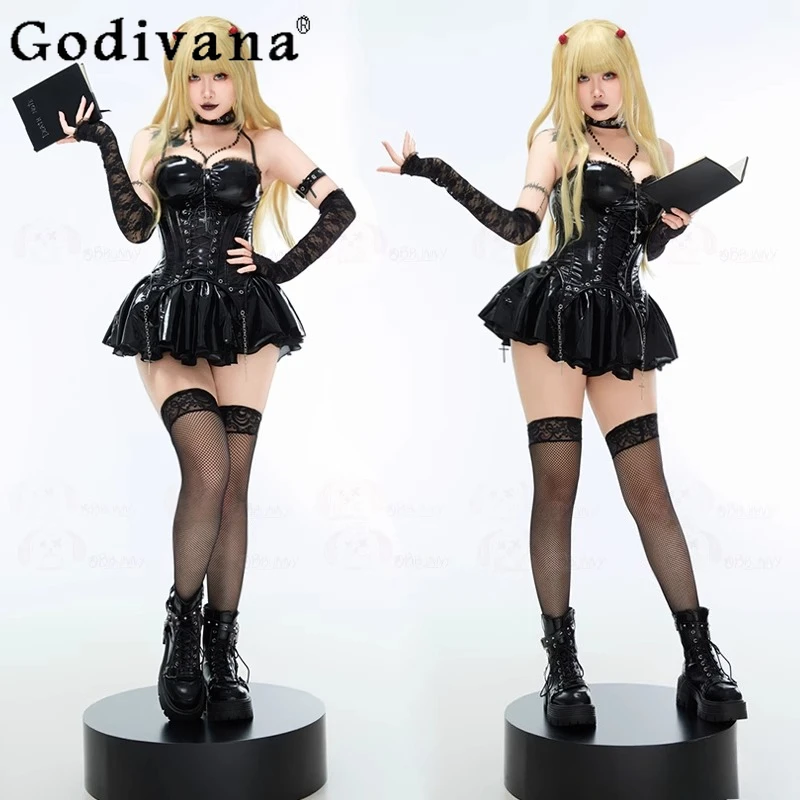 

Death Note Haisha Cosplay Dress for Women Subculture Y2k Dark Goth Style Leather Dress Female Sleeveless Black Sexy Dress