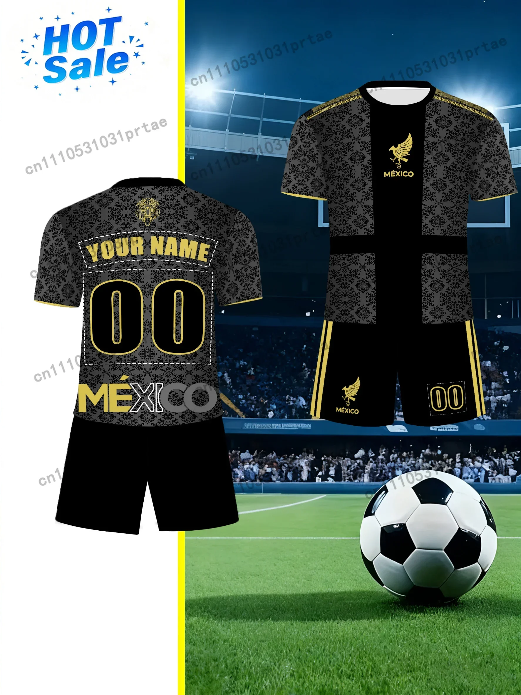 This Unisex Round-Neck Soccer Uniform Set Uses Digital Printing Technology And Can Be Customized with Team Or Individual Black