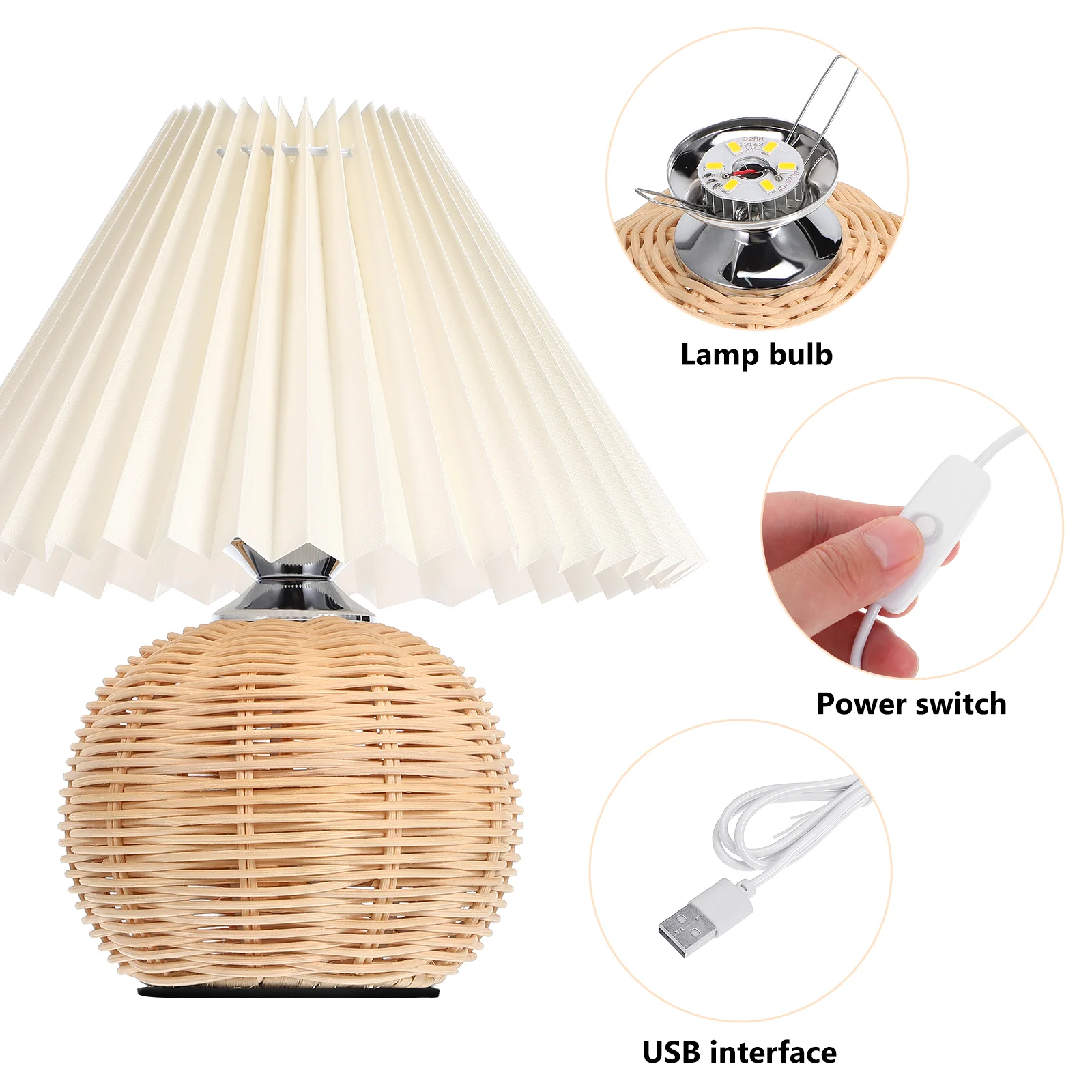 Pleated Table Lamp for Bedroom Bedside Lamps Wrinkle LED Night Lampshade Linen Desk Office Stand