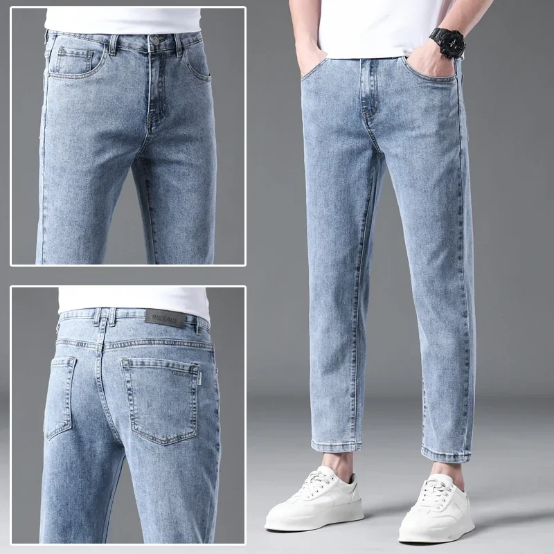 Men's Denim Nine-point Pants Four Seasons Can Wear Stretch Ankle Jeans Straight Leg Pants