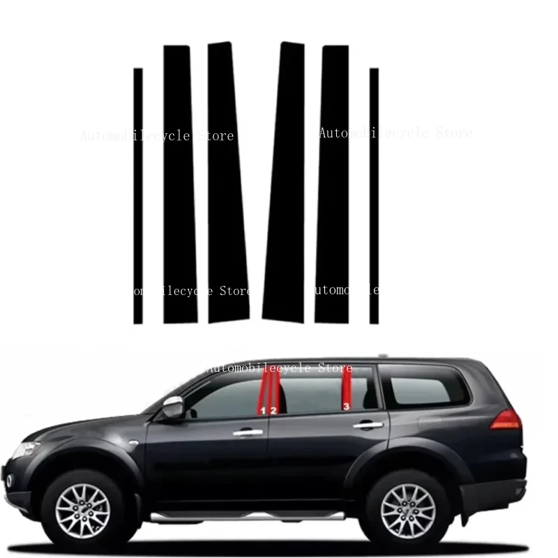 6PCS Glossy Black Pillar Posts Fit ForMitsubishi Pajero Sport Montero 2015-2022 Window Moulding B C Center Sticker Cover
