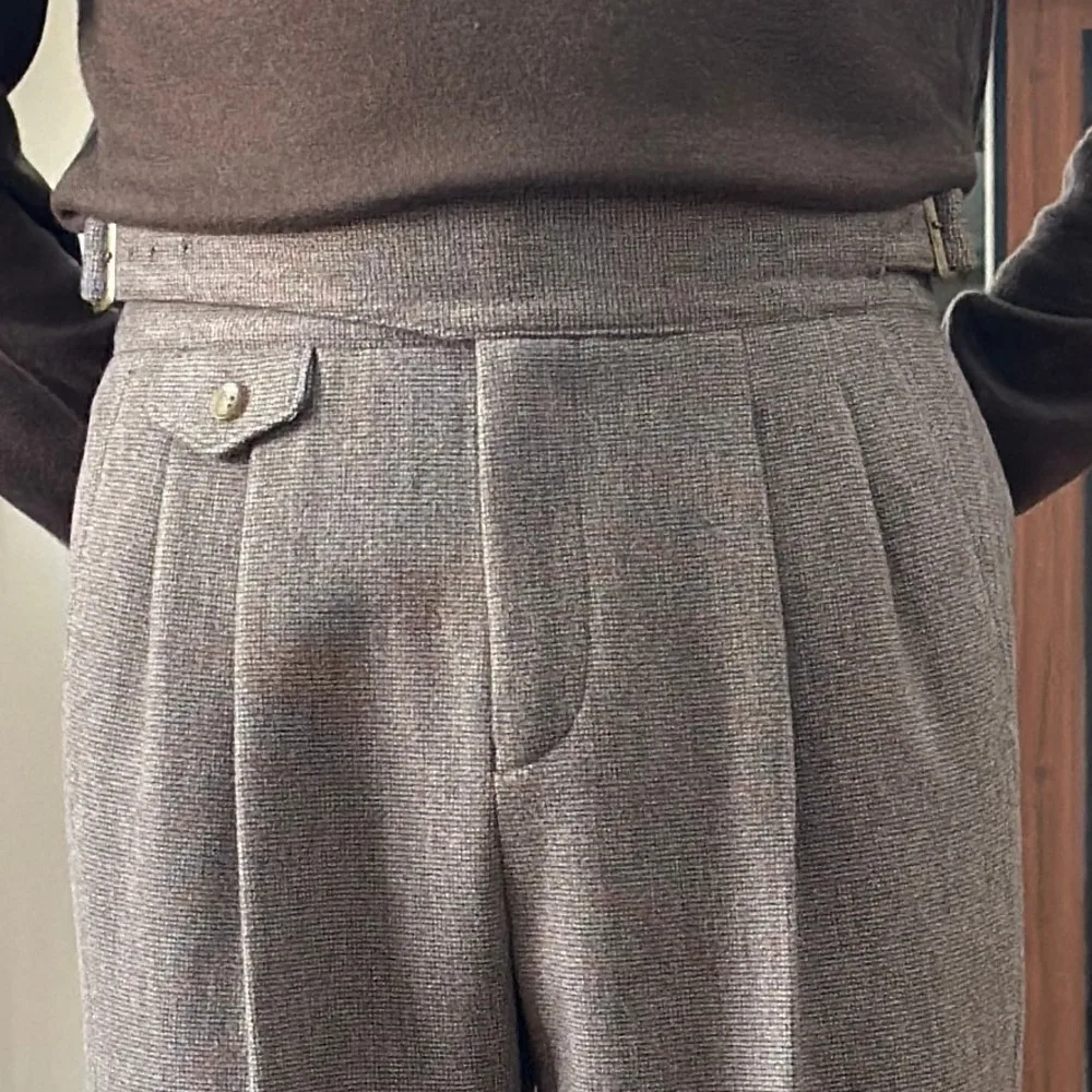 الخريف الشتاء سميكة عالية الخصر مستقيم الأعمال مكتب بنطلون نابولي الراقية الصوفية طويلة بانت للرجال بنطلونات Hombre 2025